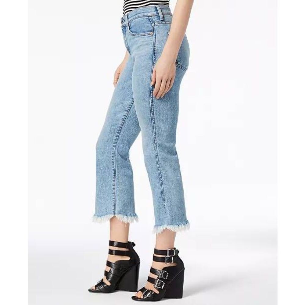 7 For All Mankind Cropped Ali with Frayed-Hem Straight Leg Jeans 27 Designer